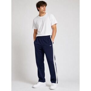 Nike Mens Navy‎ Blue White Stripe Track Pants Straight Leg Zipper Ankle Large